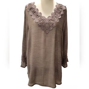 Oh Gussie! Sheer Cover Up or Tunic With Crochet Detail Women's XL Boho
